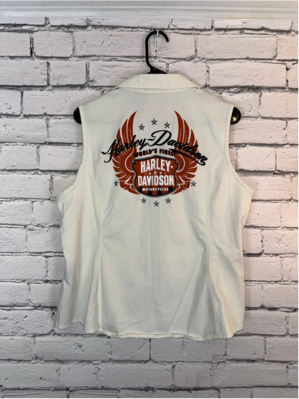 Women's Harley-Davidson Vest Size 1X White & Orange Graphic Vest Zip Up - Picture 2 of 12